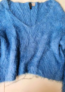 H&amp;M Blue Fuzzy Knit Sweater