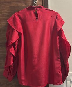 Chic Red Ruffle Sleeve Top