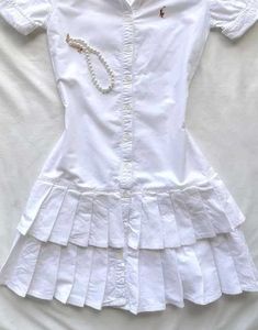 y2k Pleated White Tiered Shirt Dress