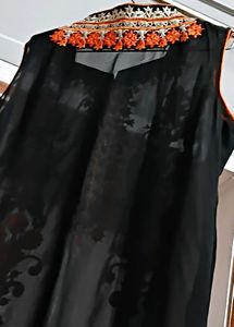 Black Kurta with Orange Embroidery