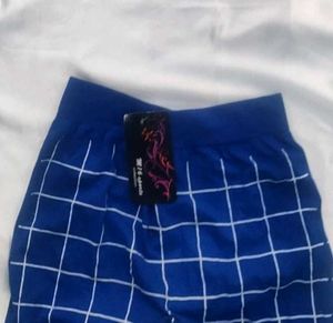 Blue Grid Pattern Leggings