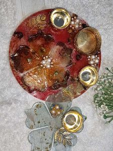 Karwa chauth pooja thali with tiny Tilak thal