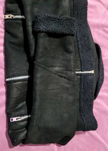 Black Faux Suede &amp; Shearling Jacket
