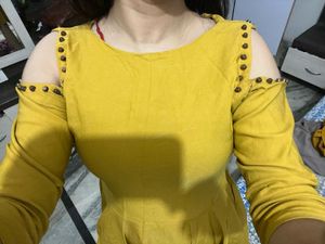 Stylish Yellow Cold Shoulder Kurta