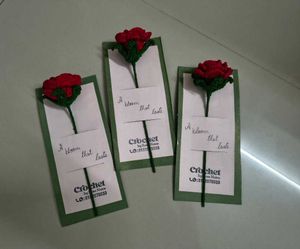 Crocheted Red Rose with Card