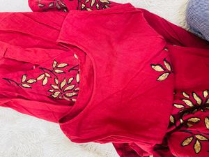 Elegant red Floral Embroidered Dress