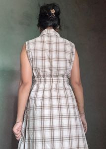 Plaid Sleeveless Blazer Slit Dress