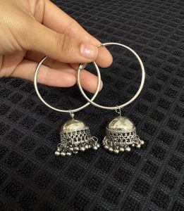 Navratri combo of  Silver and black oxidised hoop