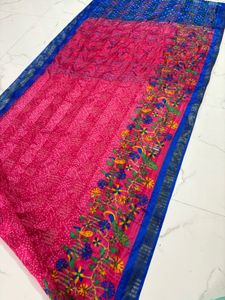Vibrant Pink &amp; Blue Bandhani Saree