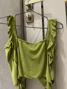 Chic Green Velvet Bow Top
