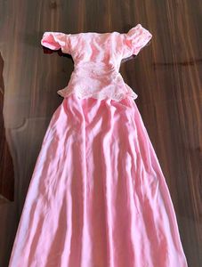Elegant Pink Lace Peplum Gown