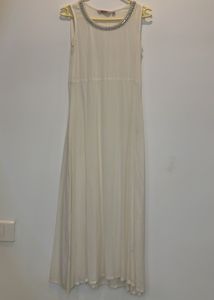 Elegant White Ethnic Gown with Silver Embellishmen