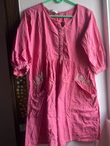 Pink Embroidered Kurta with Tassel Detail