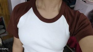white Crop Top with brown Contrast Sleeves