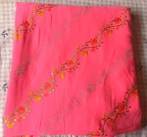 Vibrant Pink Saree with Sleeveless Blouse