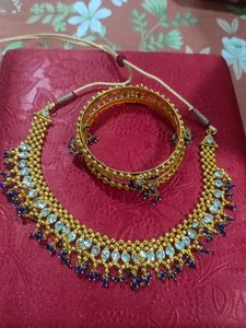 Gold-tone Necklace & Bangle Set in blue