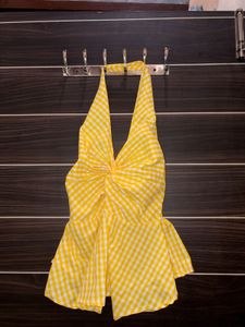 Yellow Gingham Halter Neck Top