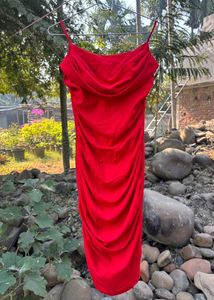 Drapped Red Bodycon Medi Dress