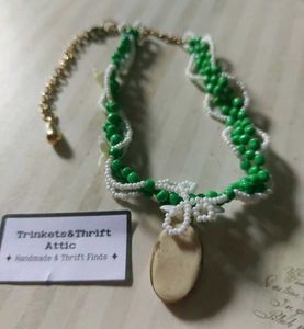 Vintage Style Hand Beaded Clay Pendant Choker