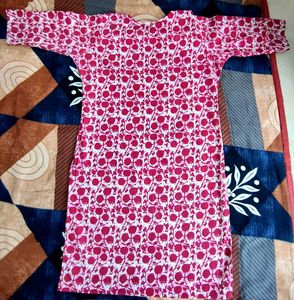Pink &amp; White Floral Print Kurta