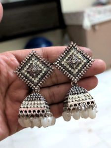 Oxidized Silver Jhumka Hoop Earrings combo