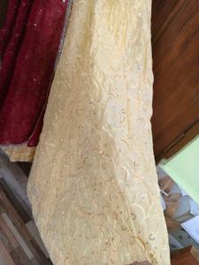 Elegant Yellow Lehenga Choli with Red Dupatta