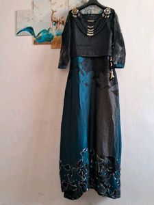 Elegant Teal & Black Gown