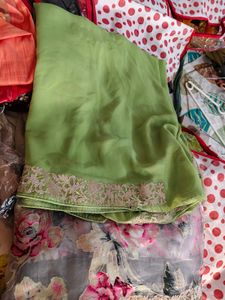 Beautiful Plain Green saree