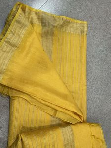 Bright Yellow Saree with Striped Detail Pallu