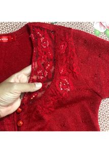 Red New Shimmer Sweater In Size-M
