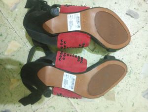 Clarks Black &amp; Red Shola Curtain Embellished