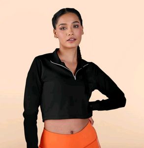 Black Cropped Quarter Zip Pullover