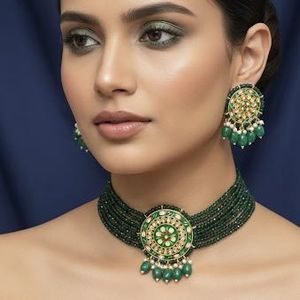 Elegant Green Beaded Jewelry Set