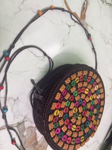 Boho Beaded Round Crossbody Bag