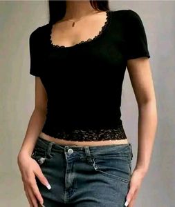 Gothic Black Lace Trim Crop Top