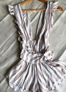 Striped Plunge Neck Romper