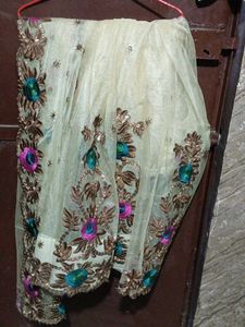 Elegant Cream Colour Embroidery Saree