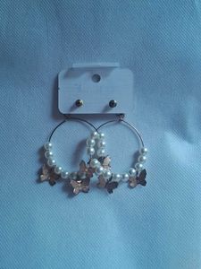 Butterfly Pearl Hoop Earrings