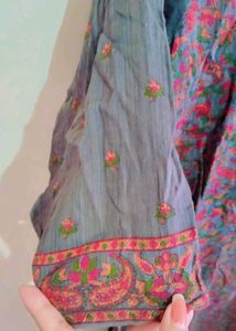 grey printed kurta set with duppata