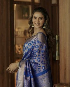 Royal Blue Silk Saree with Intricate Weaving