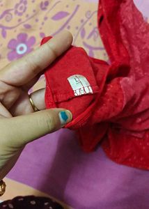 used unwashed Elegant Red Blouse with Lace Sleeves