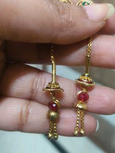 Elegant Gold Earrings with Red Stones