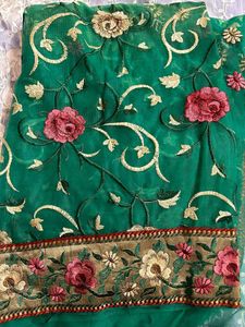 Emerald Green Embroidered Saree