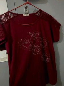 Burgundy Heart Embellished Tee