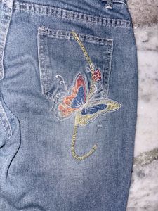 Butterfly Embroidered Flare Jeans