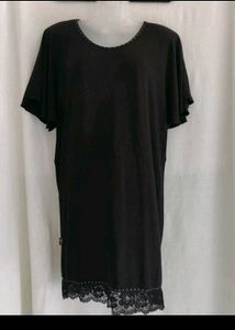 Black Lace Trim Tunic Top