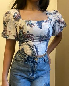 Printed Square Neck Top