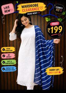 Designer White Kurta with Blue Dupatta
