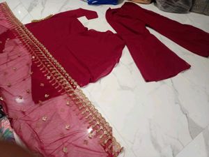 Maroon Kurta Set with Palazzo &amp; Dupatta 3pc xxl