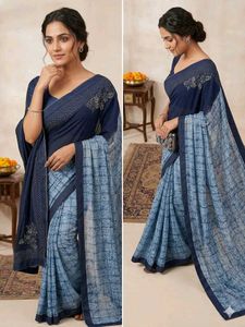 Stylish Blue Printed Saree